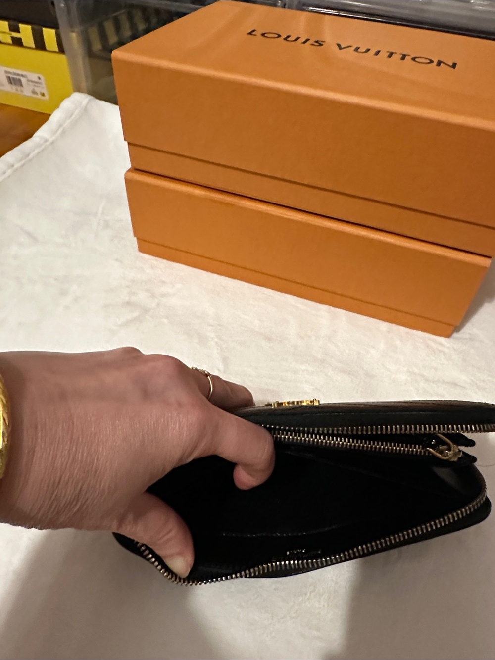 Saint Laurent Black Chevron Quilted Zip-Around Wallet with Gold YSL - Picture 12 of 13